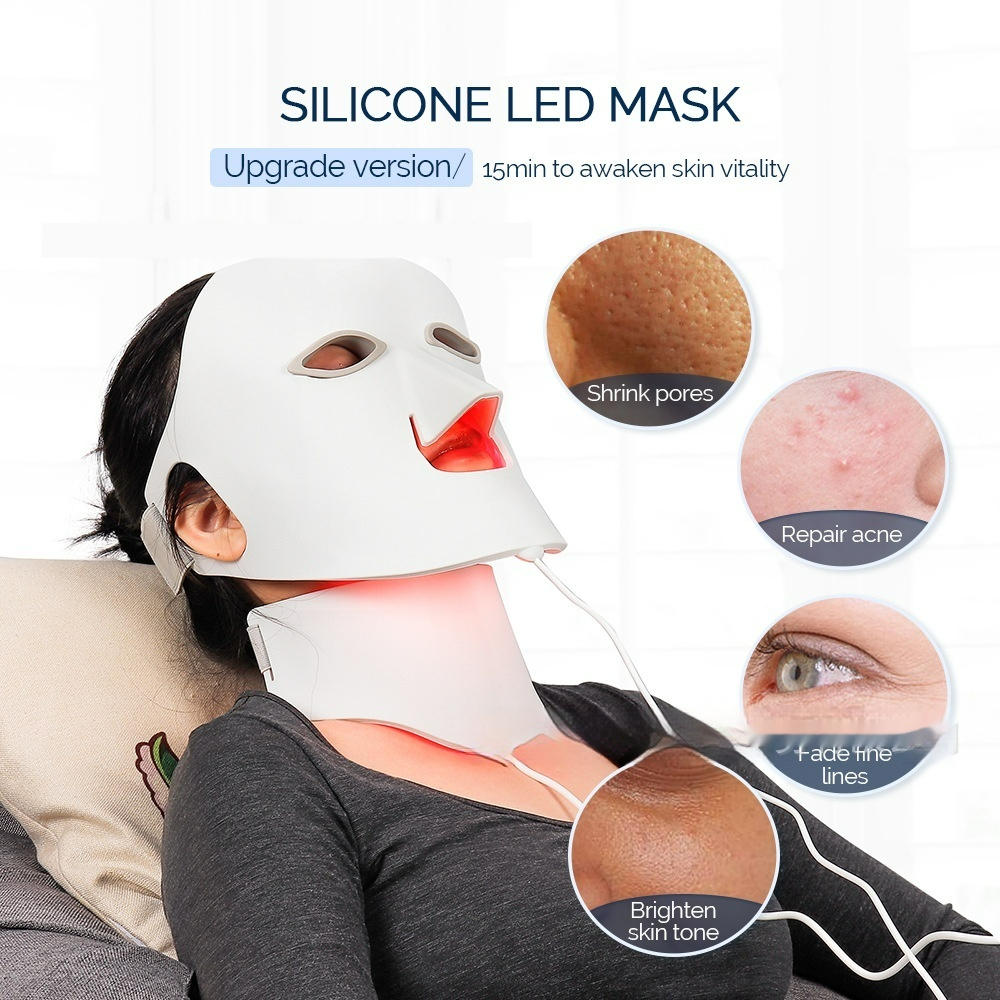 Masque facial en silicone à LED 7 couleurs – Rajeunissement de la peau et traitement de l'acné