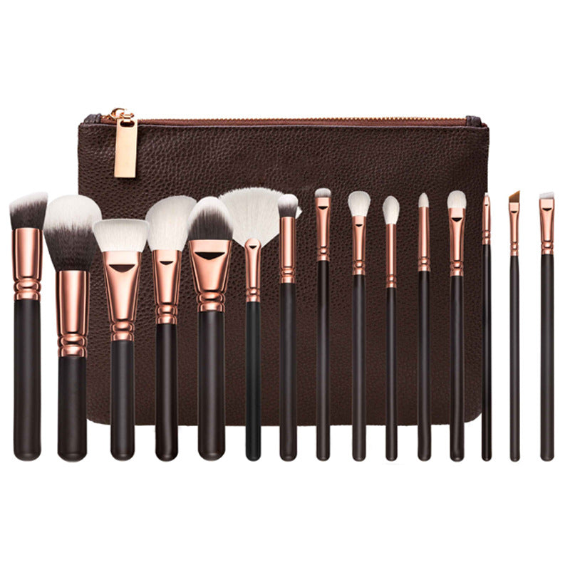 Ensemble de 15 pinceaux de maquillage rose or