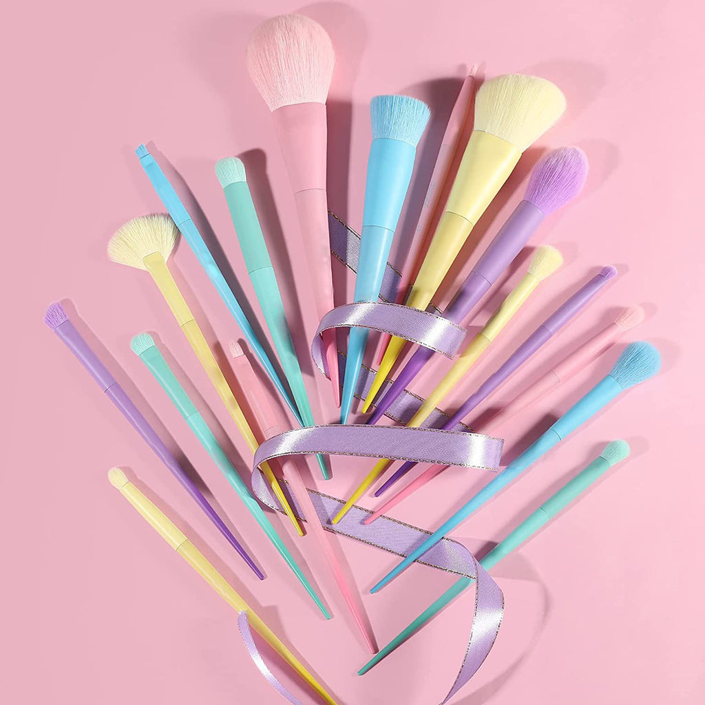 Ensemble de pinceaux de maquillage arc-en-ciel - 17 pièces style macaron
