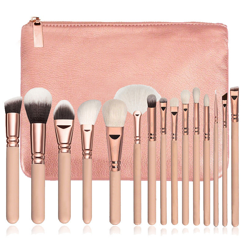 Ensemble de 15 pinceaux de maquillage rose or