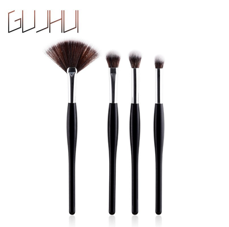 8-Piece Makeup Brush Set with Black Handle and Silver Tubes