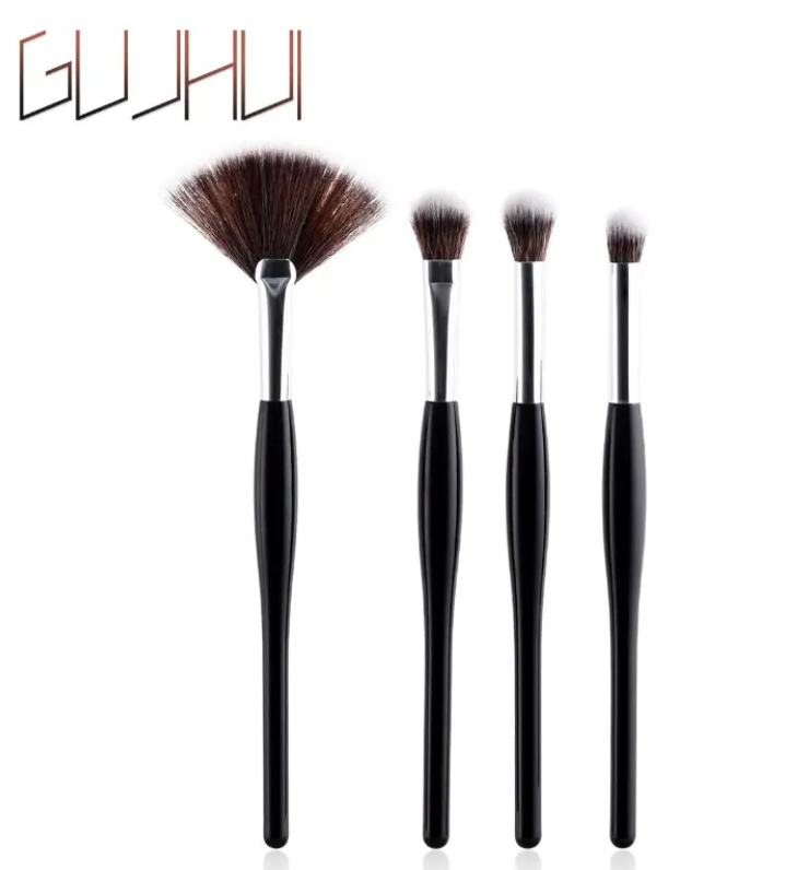 Ensemble de 8 pinceaux de maquillage avec manche noir et tubes argentés