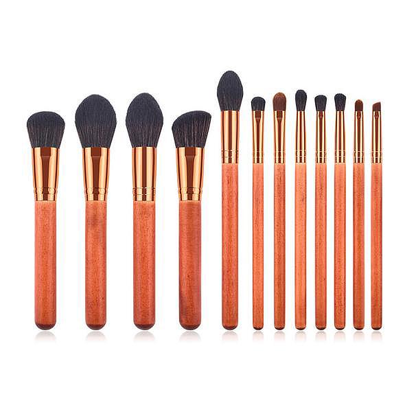Ensemble de 12 pinceaux de maquillage avec pinceau à poudre et pinceaux en bois