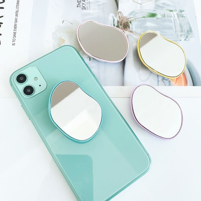 Miroir de maquillage compact décoratif irrégulier et support de téléphone