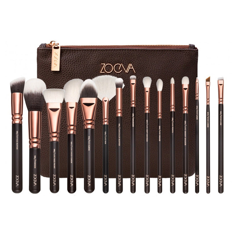 Ensemble de 15 pinceaux de maquillage rose or