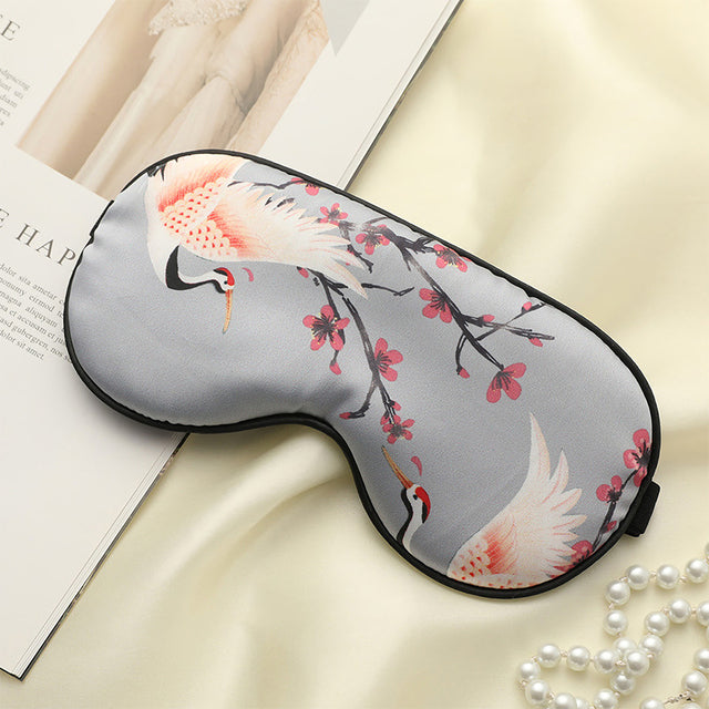 Masque de nuit en soie à imprimé grue - Design portable