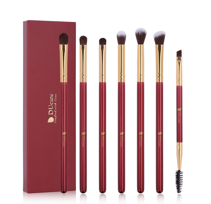 DUcare DF0727 Set de 7 Pinceaux de Maquillage pour les Yeux Rouge