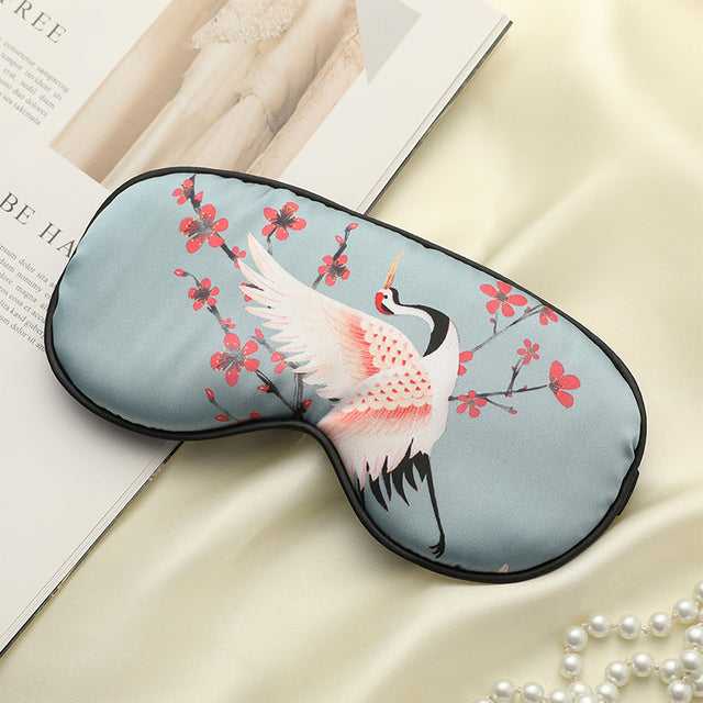 Masque de nuit en soie à imprimé grue - Design portable
